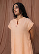 100% Linen Orange Midi Dress with Embroidery - MWA20901