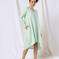 100% Linen Sage Green High-Low Knee-Length Dress with Embroidery – MWA20782