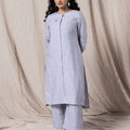 100% Linen Grey Striped Embroidered Kurta Top Paired with Pants – MWA10303-20316
