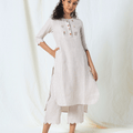 100% Linen Beige Striped Scalloped Kurta Set – MWA20402-20412