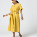 100% Organic Cotton Yellow Scalloped Midi Dress with Embroidery – MWA20533