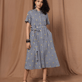 Black Gingham Midi Dress with Yellow Embroidery - MWA20535