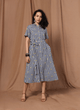 Black Gingham Midi Dress with Yellow Embroidery - MWA20535