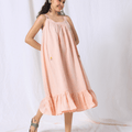 100% Linen Peach Sleeveless Midi Dress with Embroidery – MWA20261