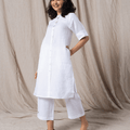 100% Linen White Embroidered Top Paired with White Pants – MWA521-20311 (Kurta Set)