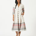 Organic Cotton White Dobby Shawl Collar Pleated Dress - MSG60BWHJCQ