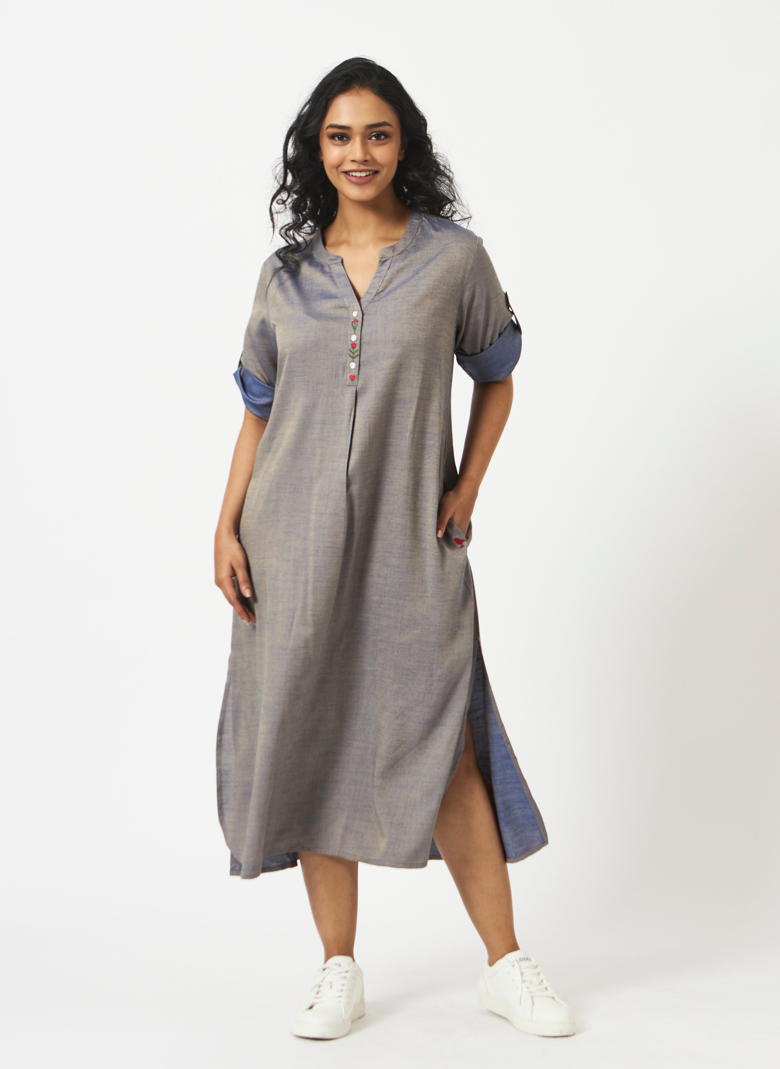 Eco Viscose Blue Duotone Maxi Dress-MSG1053BLDU