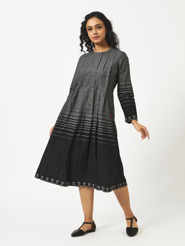 Organic Cotton Black Chambray Ombre Stripe Dress - MSG46GRY