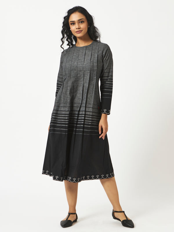 Organic Cotton Black Chambray Ombre Stripe Dress - MSG46GRY