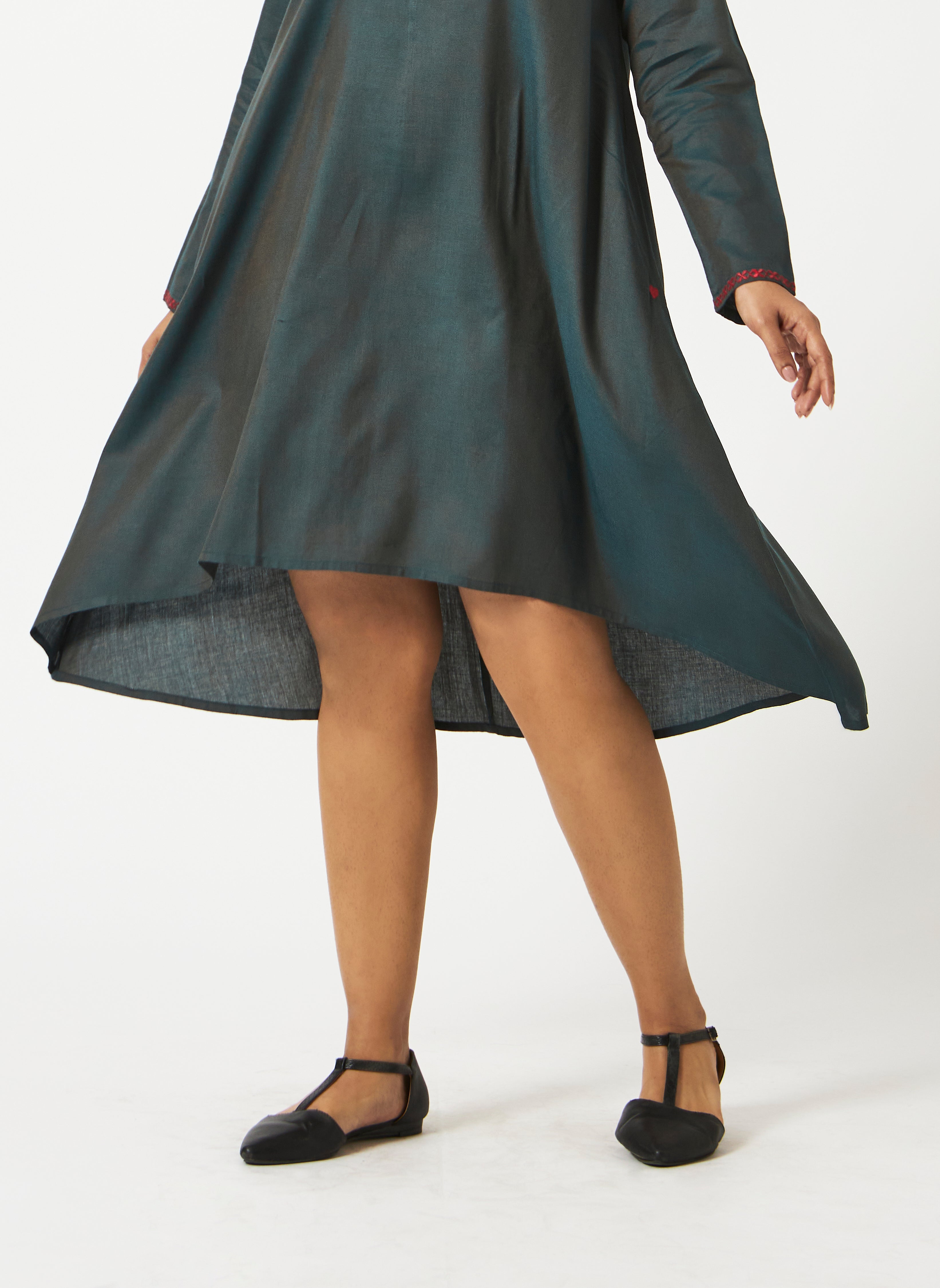 Eco Cotton Viscose Green Duotone Full Sleeve  Dress-MSG49GRN