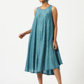 Eco Viscose Teal Blue Printed Sleeveless Dress-MSG175TLBL