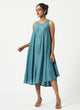 Eco Viscose Teal Blue Printed Sleeveless Dress-MSG175TLBL