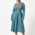 Eco Viscose Teal Blue Printed Full-Sleeve Dress-MSG02BLPRT