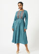 Eco Viscose Teal Blue Printed Full-Sleeve Dress-MSG02BLPRT