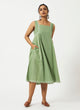 Organic Cotton Dobby Green Square Neck Dress - MSG03GRNDBY