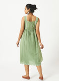 Organic Cotton Dobby Green Square Neck Dress - MSGCS03GRNDBY