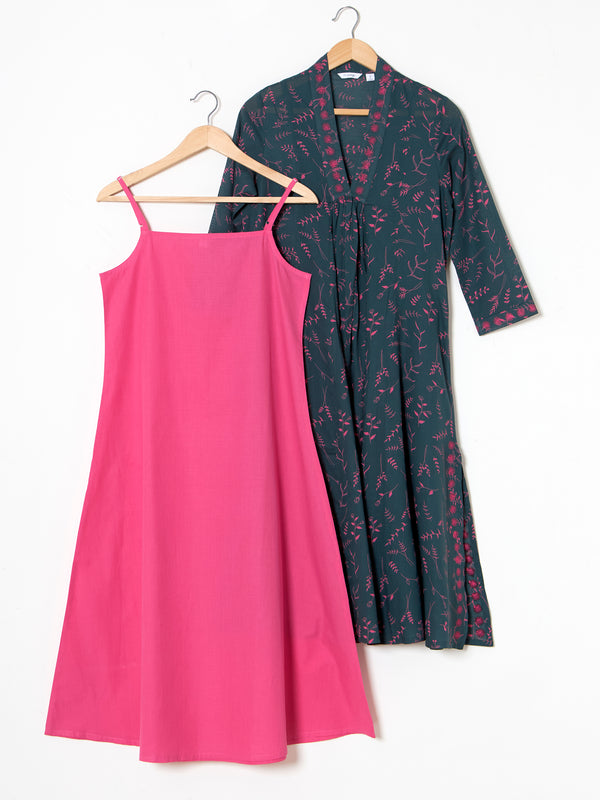 Organic Cotton Green Digital Printed Layered Dress - MSG23CS041GRNP