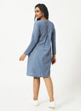 Organic Cotton Blue Chambray Dobby Full Sleeve Dress