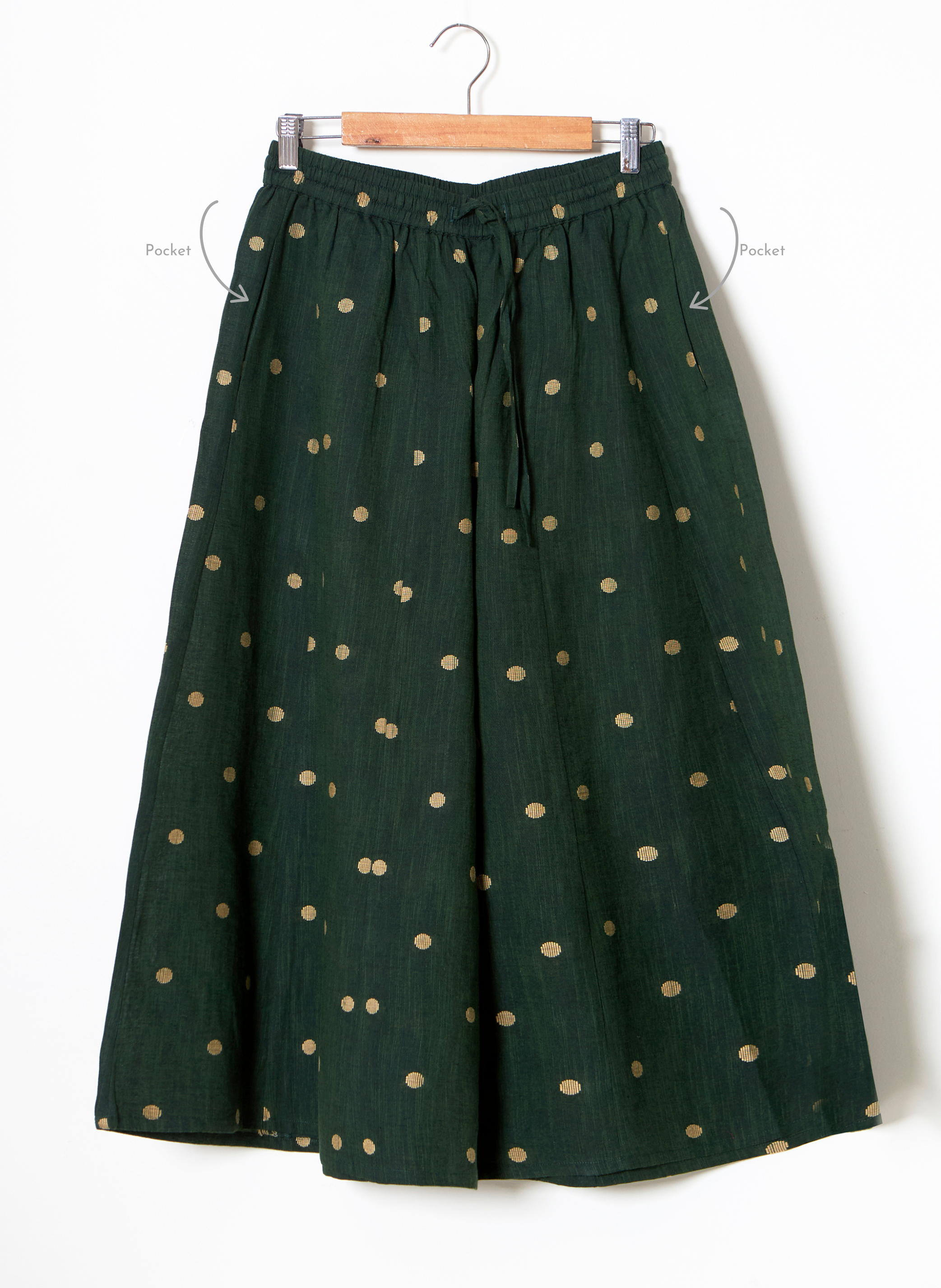 Organic cotton green dobby palazzo pants with pockets - MSG05BTMGRNDBY