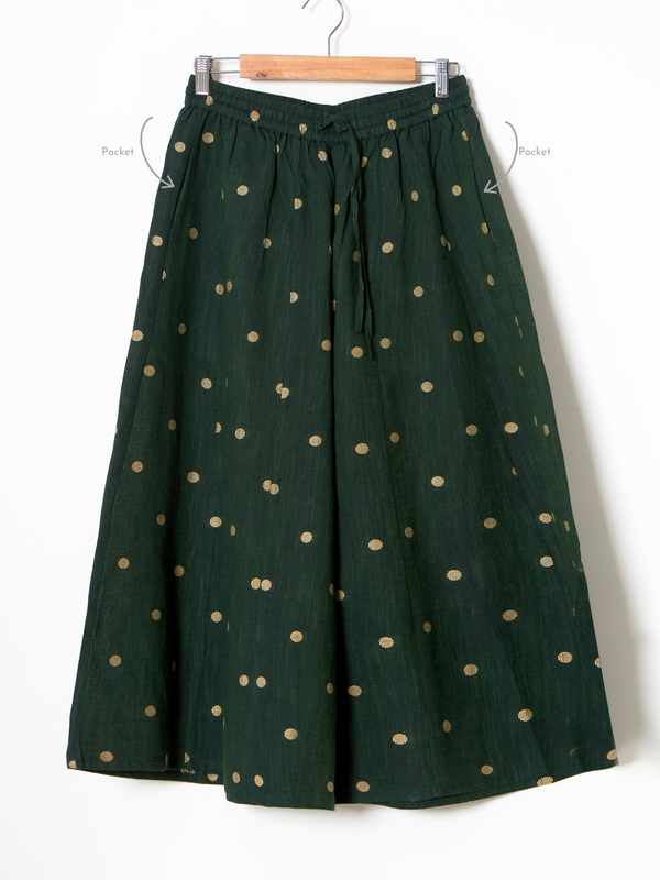 Organic cotton green dobby palazzo pants with pockets - MSG05BTMGRNDBY