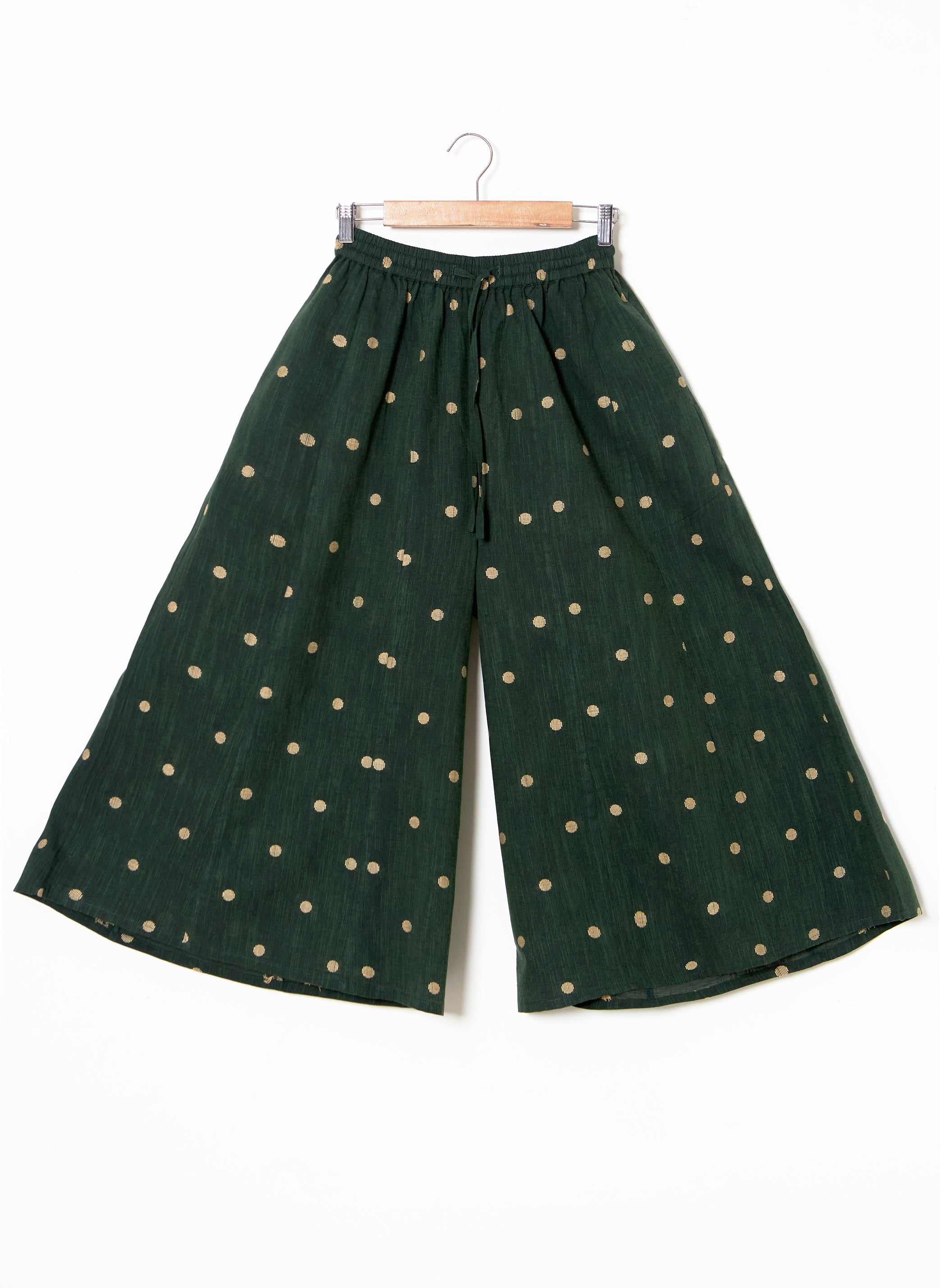 Organic cotton green dobby palazzo pants with pockets - MSG05BTMGRNDBY