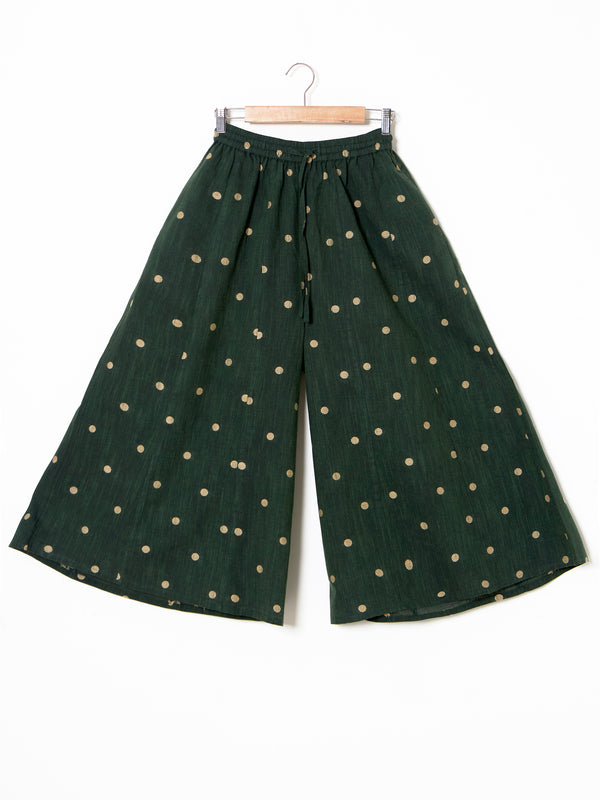 Organic cotton green dobby palazzo pants with pockets - MSG05BTMGRNDBY