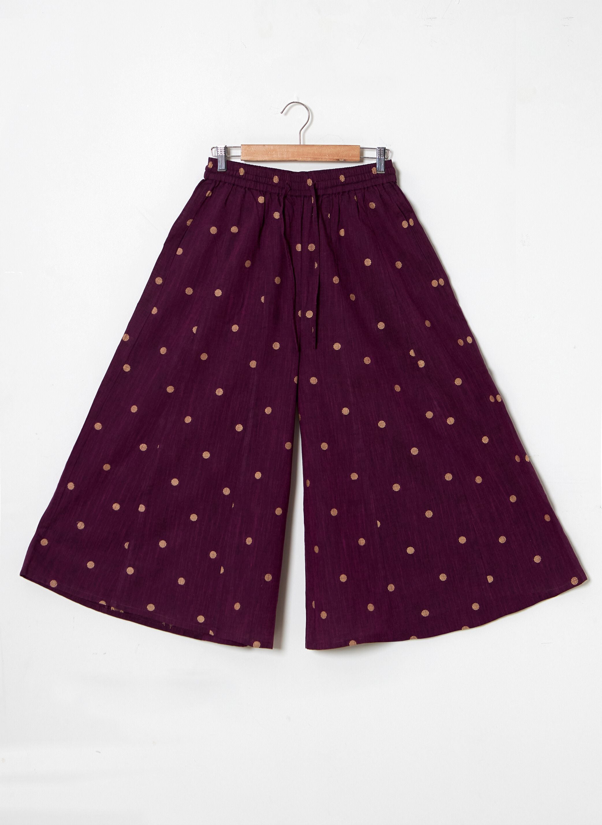 Organic cotton purple dobby palazzo pants with pockets - MSG05BTMPPLDBY