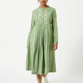 Organic Cotton Dobby Green Pleated Dress - MSG08GRNWDBY