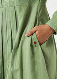 Organic Cotton Dobby Green Pleated Dress - MSGCS08GRNWDBY