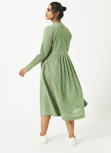 Organic Cotton Dobby Green Pleated Dress - MSGCS08GRNWDBY