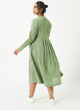 Organic Cotton Dobby Green Pleated Dress - MSGCS08GRNWDBY