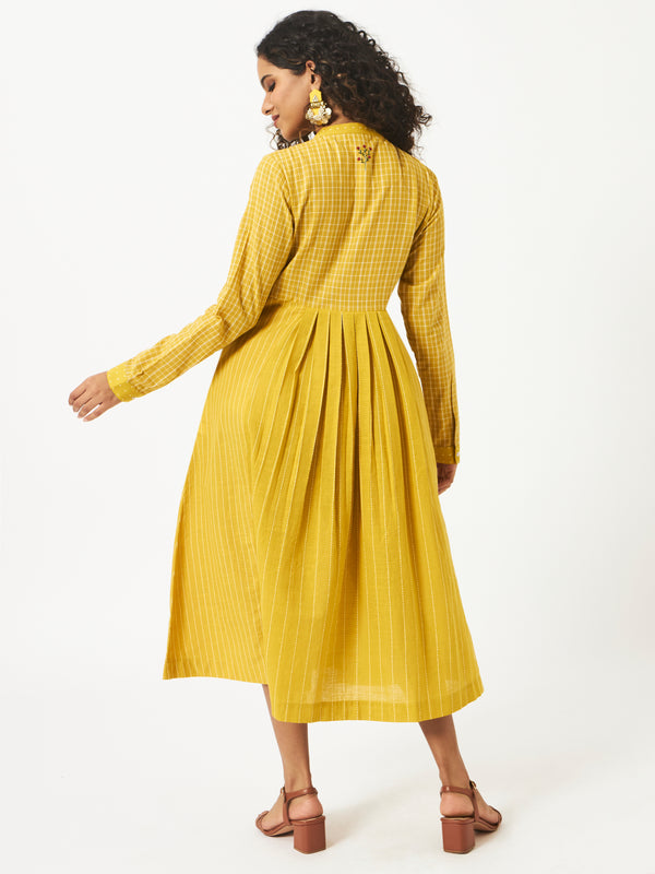 Organic Cotton Dobby Yellow Pleated Dress - MSGCS08BYLWDBY