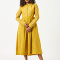 Organic Cotton Dobby Yellow Pleated Dress - MSG08BYLWDBY