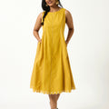 Organic Cotton Yellow Fabric Mixed Dobby Dress - MSG1037YLW