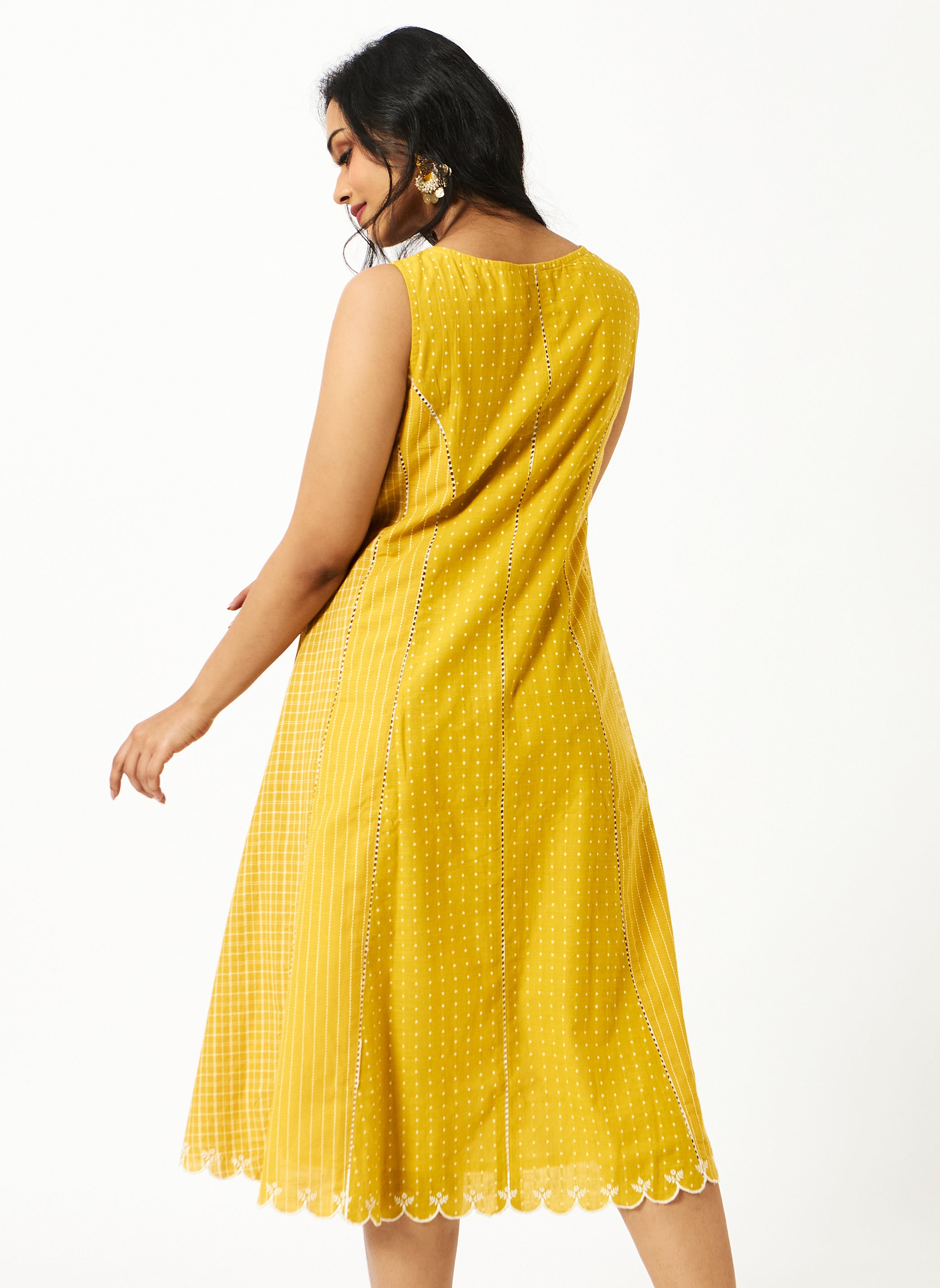 Organic Cotton Yellow Fabric Mixed Dobby Dress - MSG1037YLW