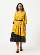 Organic Cotton Yellow Dobby Pleated V neck Dress - MSG1050YLWDBY