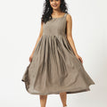 Organic Cotton Dobby Taupe(Grey) Strappy Dress - MSG155TPE