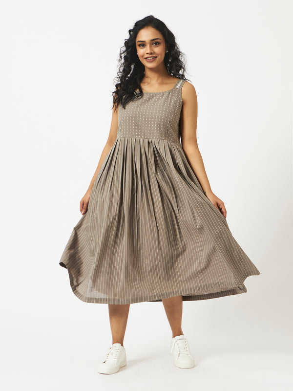 Organic Cotton Dobby Taupe(Grey) Strappy Dress - MSGCS155TPE
