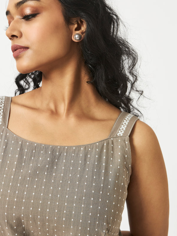 Organic Cotton Dobby Taupe(Grey) Strappy Dress - MSGCS155TPE