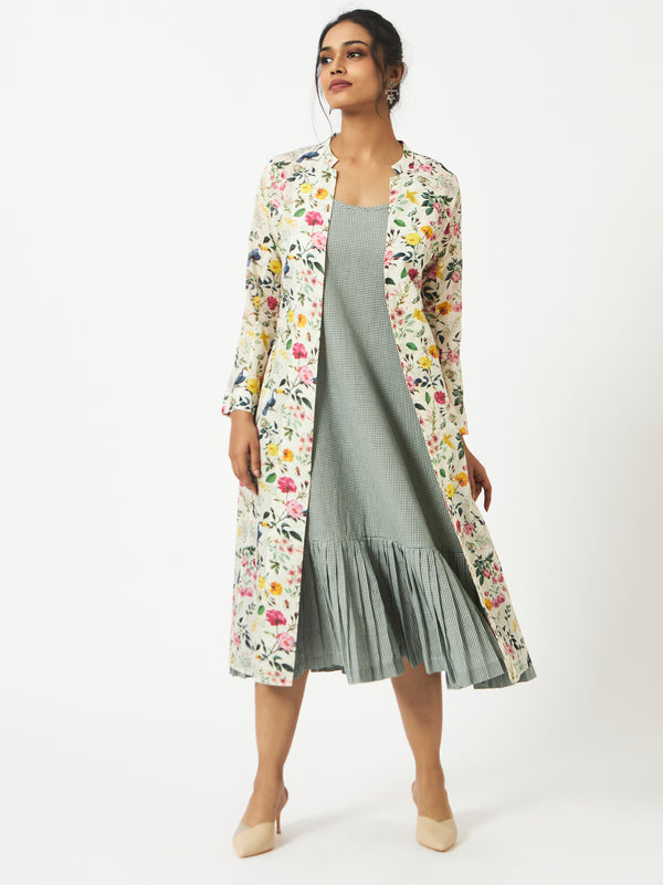 Organic cotton off-white digital floral print shrug - MSG165OWFL