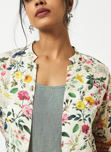 Organic cotton off-white digital floral print shrug - MSG165OWFL