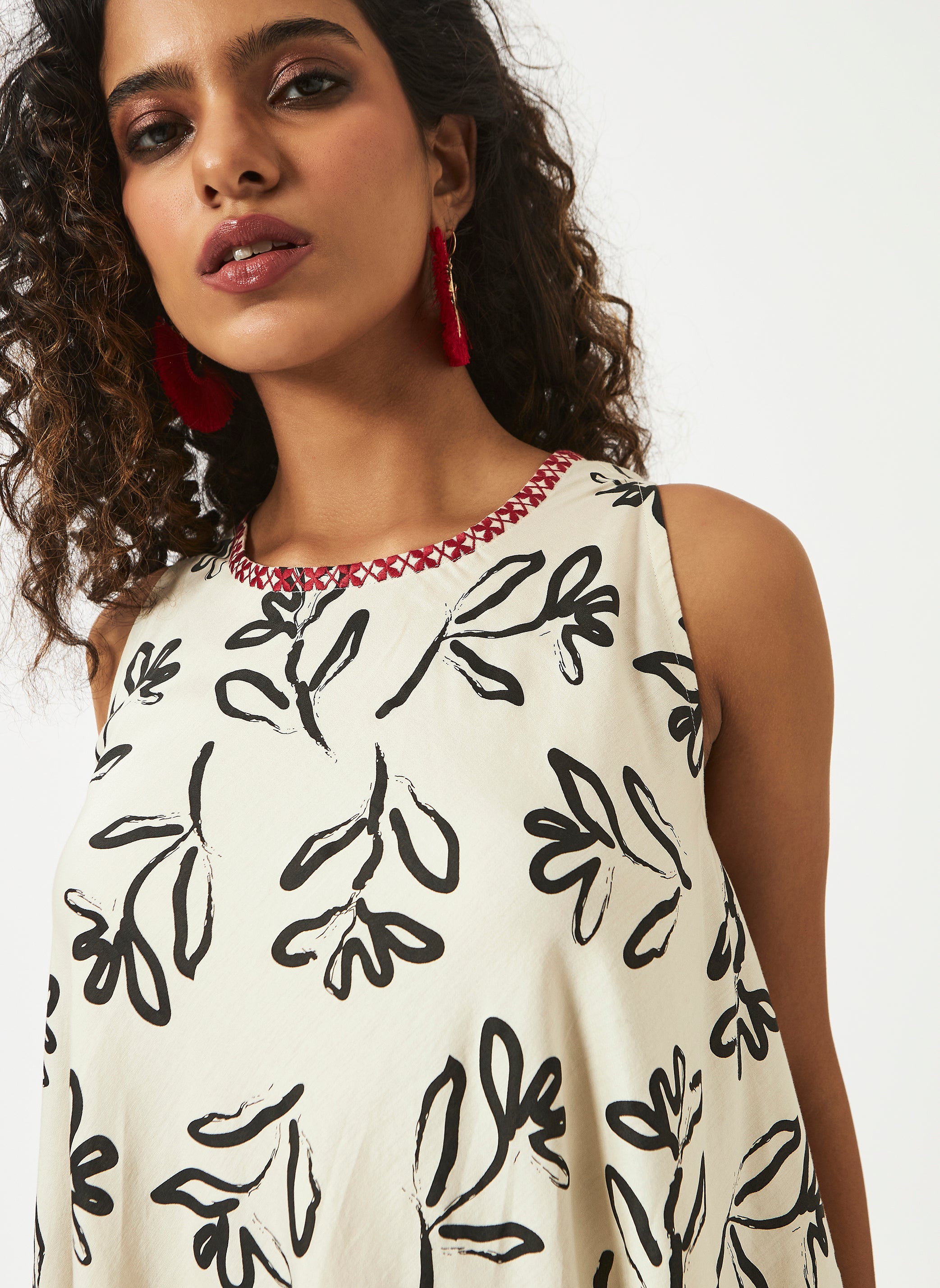 Organic Cotton Off-white Satin Printed  Dress - MSG175BWPT
