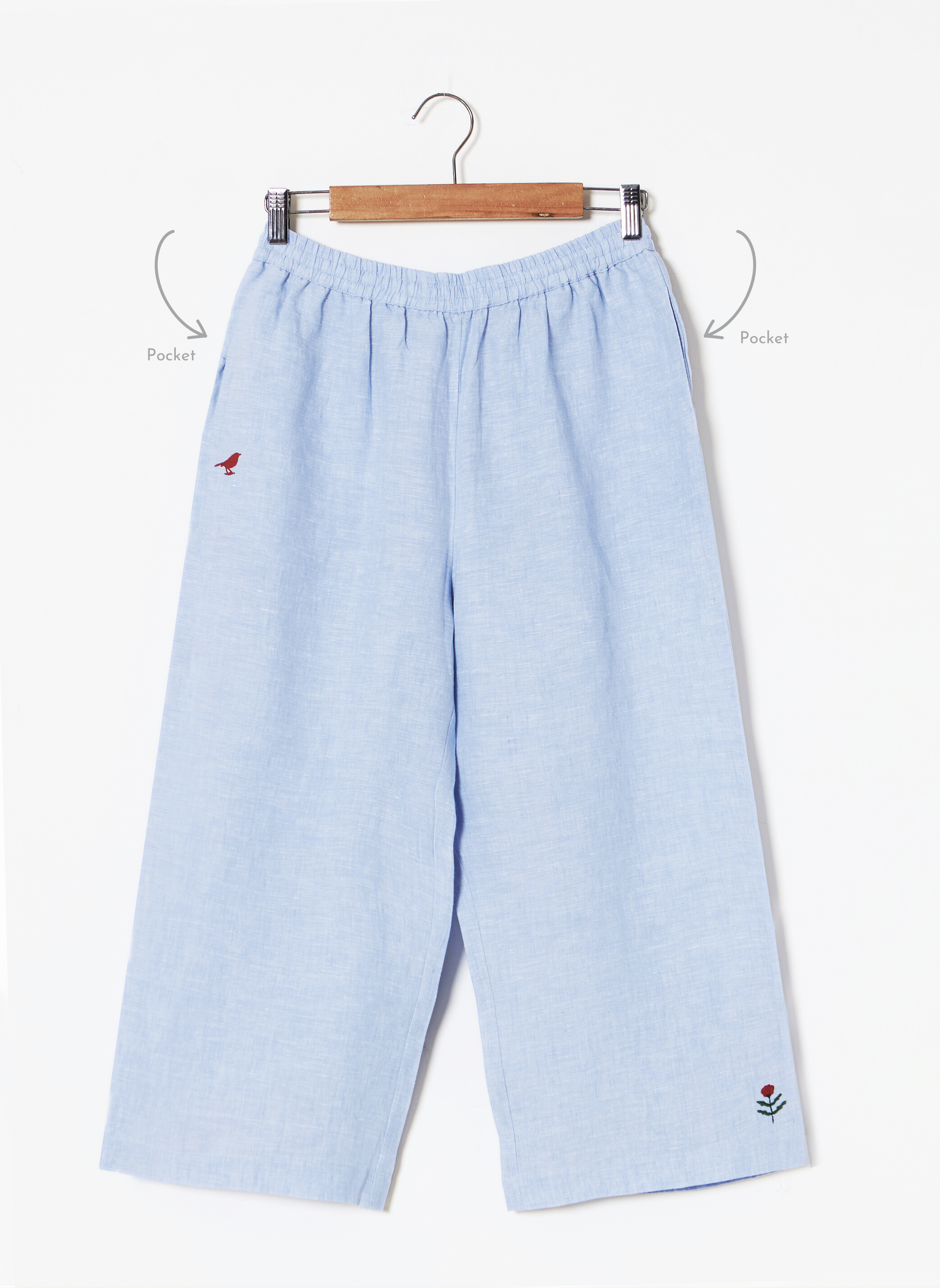 100% Linen Light Blue Parallel Pants-MSGRT2031BL-BTM