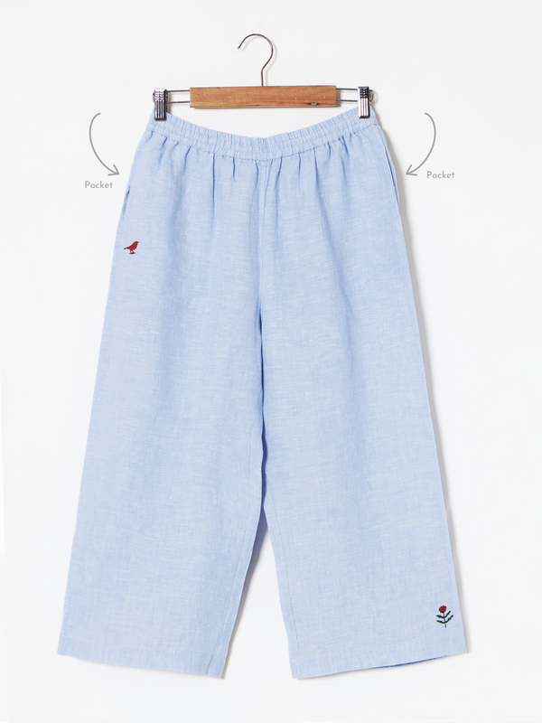 100% Linen Light Blue Parallel Pants