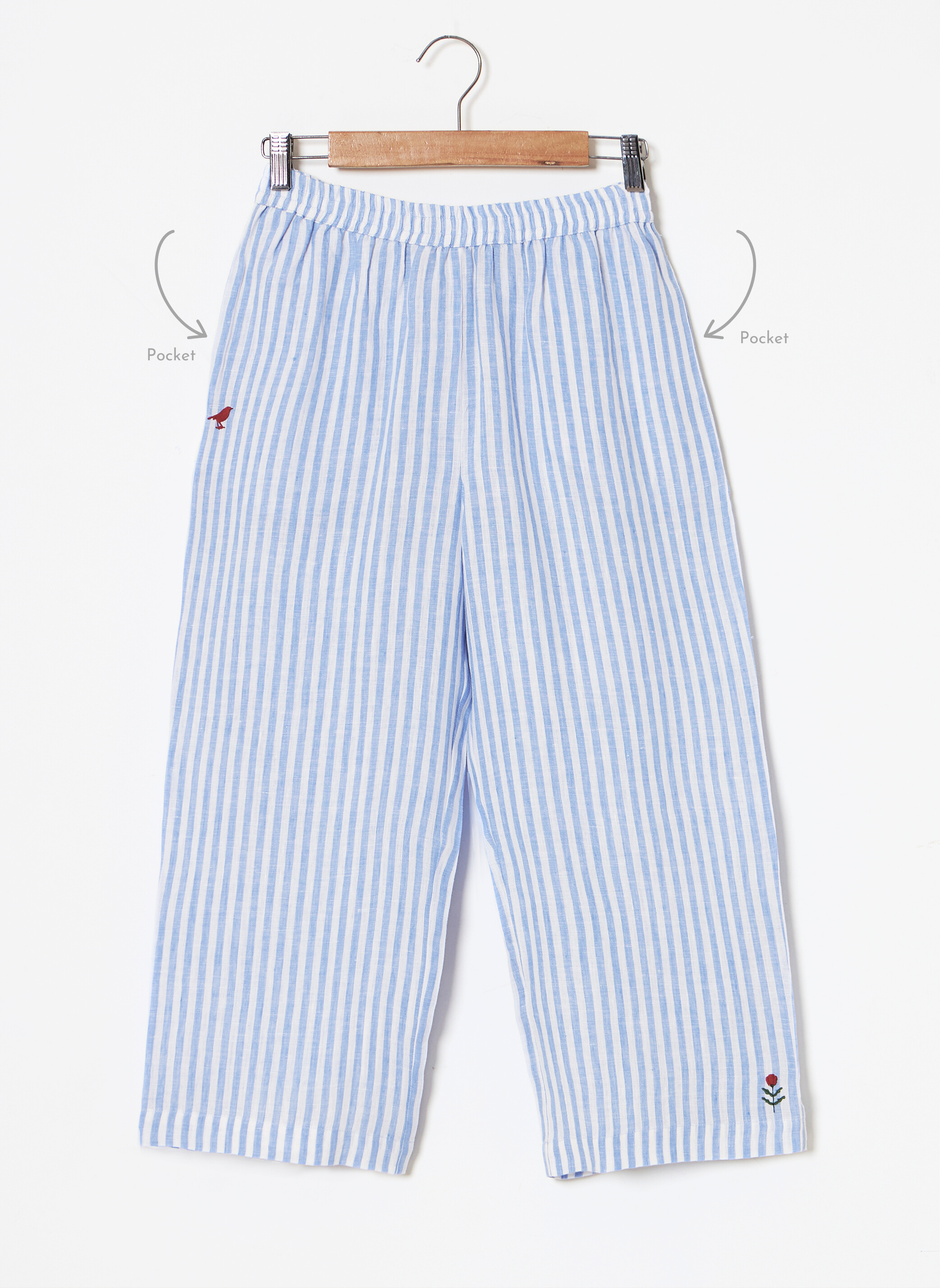 100% Linen Light Blue Stripes Parallel Pants-MSGRT2031BLSTRP-BTM