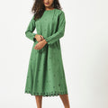 Organic Cotton Green Dobby Pleated Full Sleeve Dress - MSG46GRN