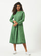 Organic Cotton Green Dobby Pleated Full Sleeve Dress - MSG46GRN