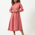 Organic Cotton Pink Dobby Pleated Full Sleeve Dress  - MSG46PNK
