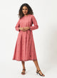 Organic Cotton Pink Dobby Pleated Full Sleeve Dress  - MSG46PNK