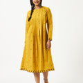 Organic Cotton yellow Dobby Pleated Full Sleeve Dress - MSG46YLW